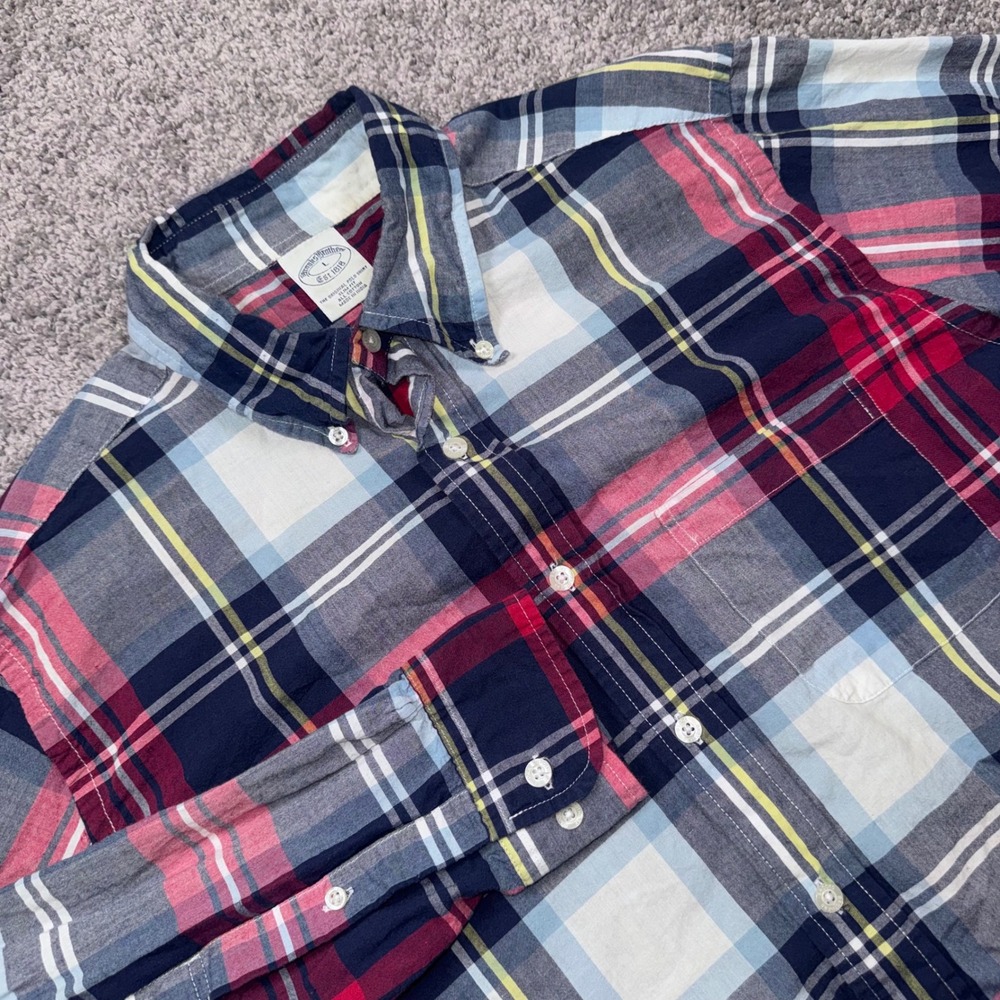 Brooks Brothers Button Down Shirt Mens Slim Fit Plaid Large Excellent